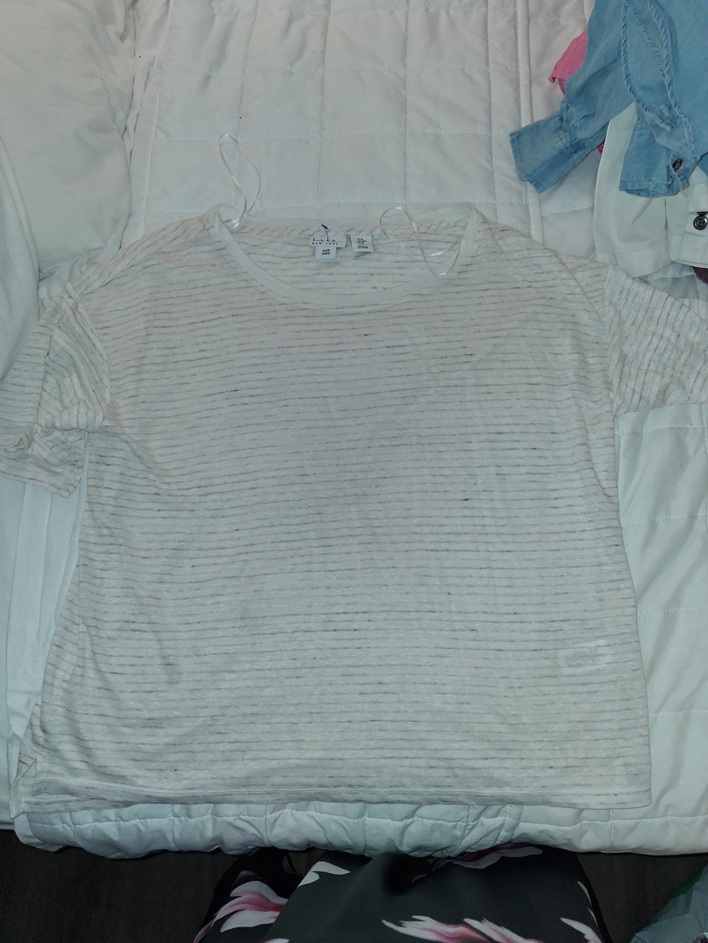 Nicole Miller Cream and White Striped Short-Sleeve Tee